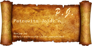 Petrovits Jolán névjegykártya